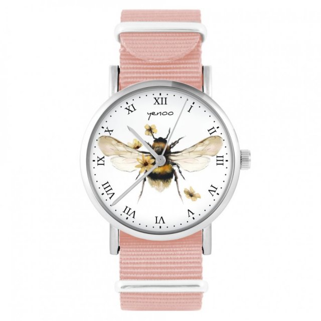 Zegarek - Bee natural - brzoskwiniowy róż, nylonowy