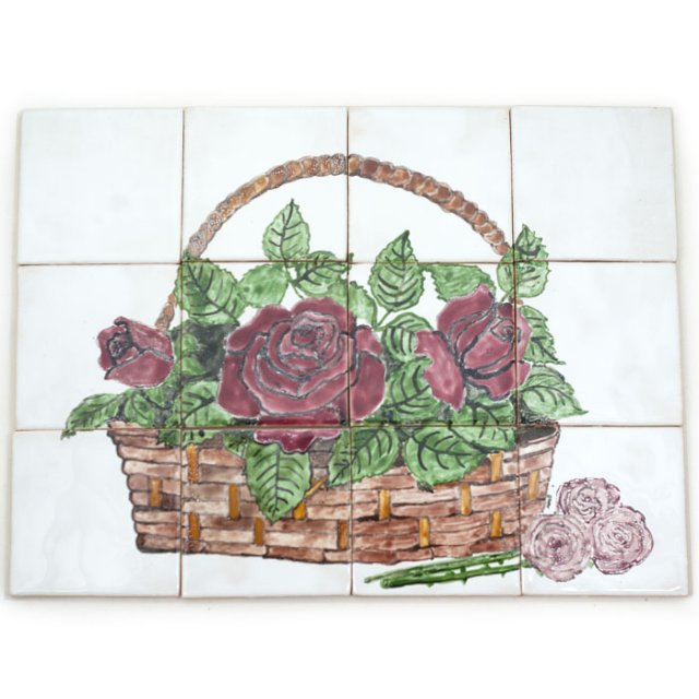Dekor kuchenny kafle obraz ręcznie malowany, kosz pełen róż