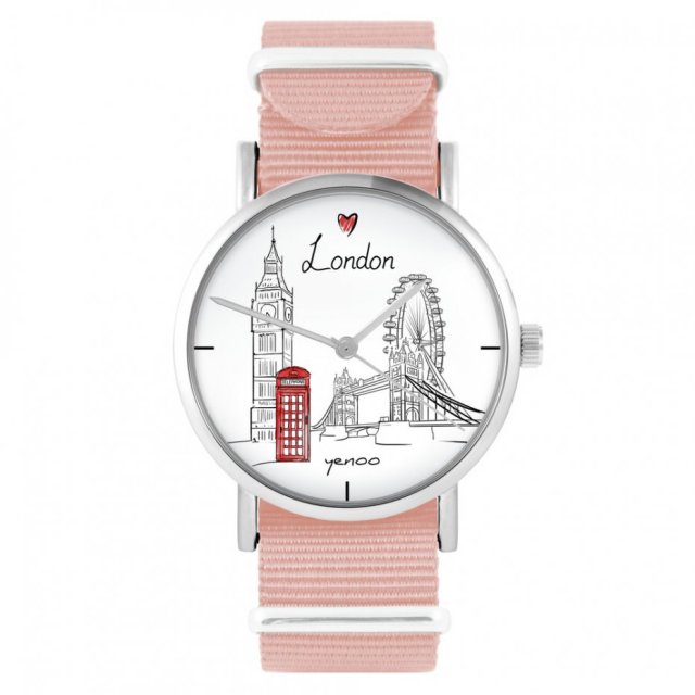Zegarek - London - brzoskwiniowy róż, nylonowy
