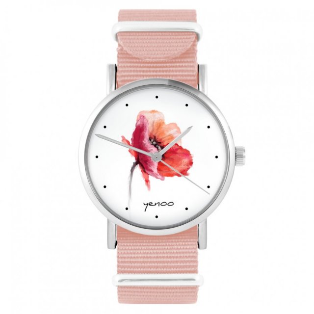 Zegarek - Mak - brzoskwiniowy róż, nylonowy
