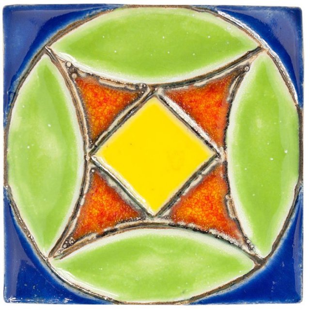 Dekor kafel z geometrycznym wzorem, kolorowe zielone granatowe