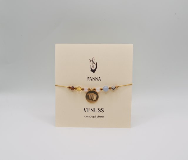 PANNA bransoletka zodiakalna z kamieniami naturalnymi kryształy na sznurku złoty kolor znak zodiaku dla panny