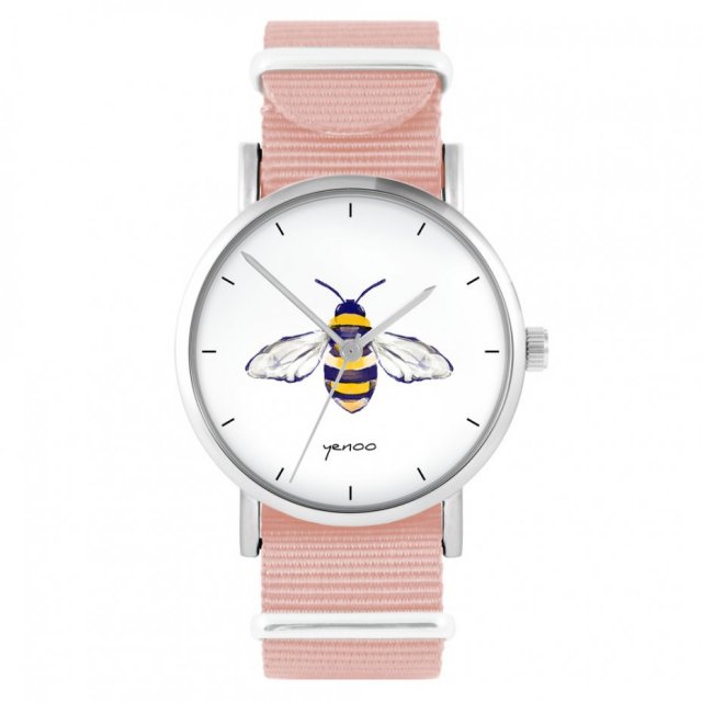 Zegarek - Pszczoła - brzoskwiniowy róż, nylonowy