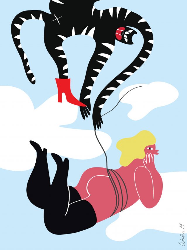 Plakat- "Kot i kobieta w chmurach"