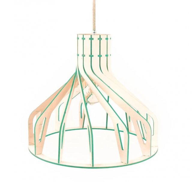 Kolorowa lampa wisząca z drewna