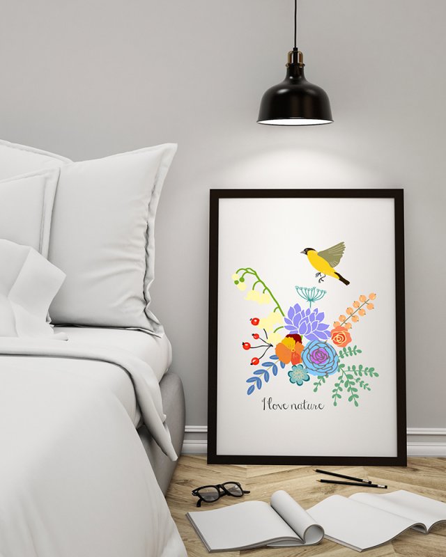 plakat. kwiaty i ptaki (format A3)