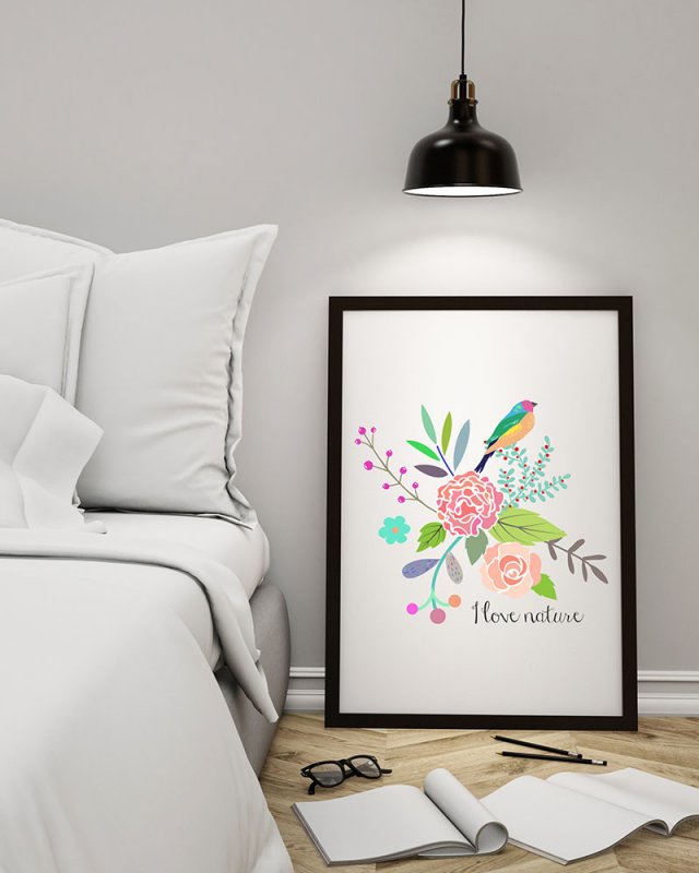 plakat. kwiaty i ptaki (format A3)