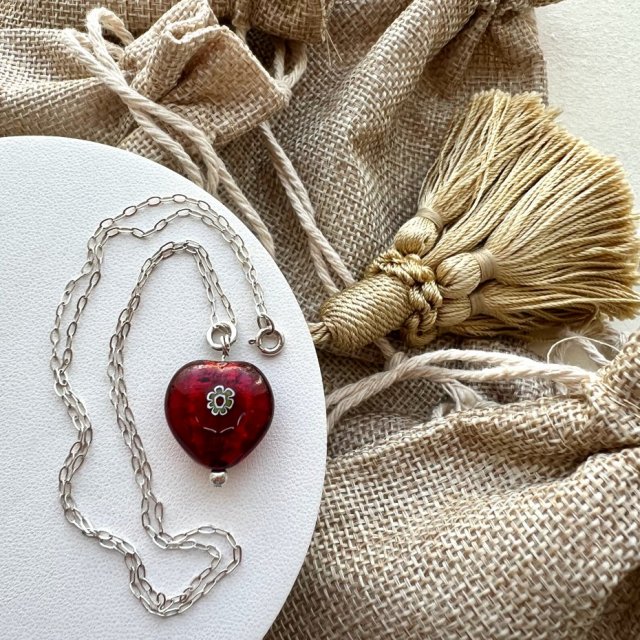 Murano Glass Red Heart, silver 925 ❀ڿڰۣ❀ Necklace Made in Italy ❀ڿڰۣ❀ Naszyjnik ❀ڿڰۣ❀ Ręczna praca
