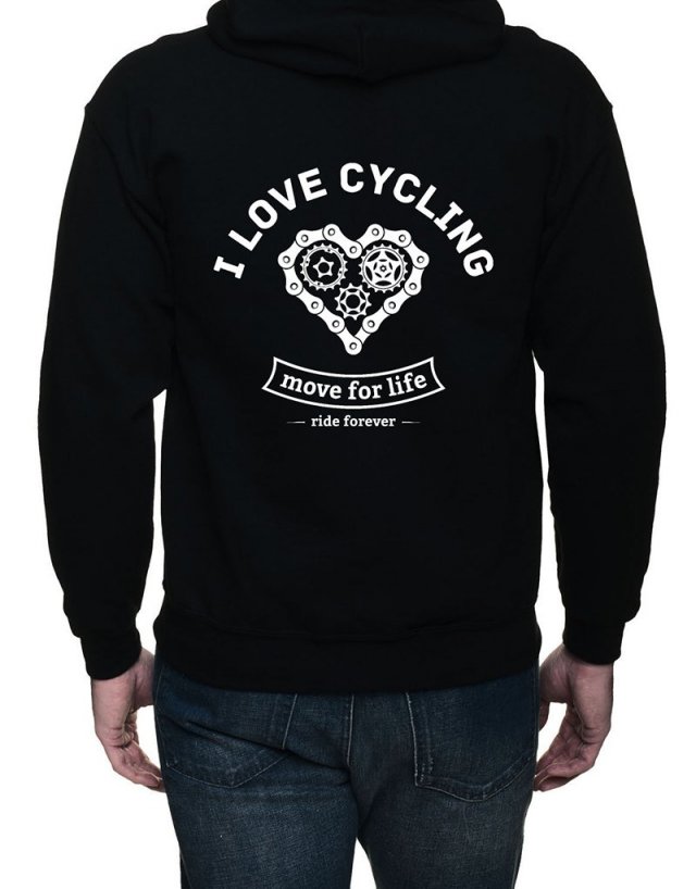 Bluza z kapturem, rozpinana. I love cycling | dwustr. nadruk