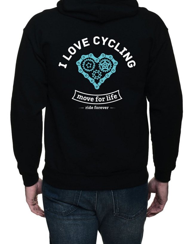 Bluza z kapturem, rozpinana. I love cycling | dwustr. nadruk