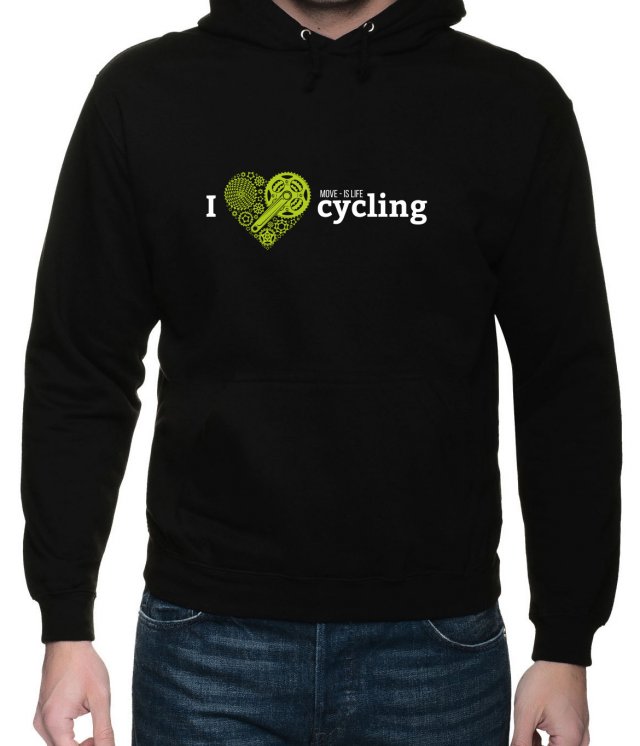 Bluza z kapturem, dwustr. nadruk. I love cycling