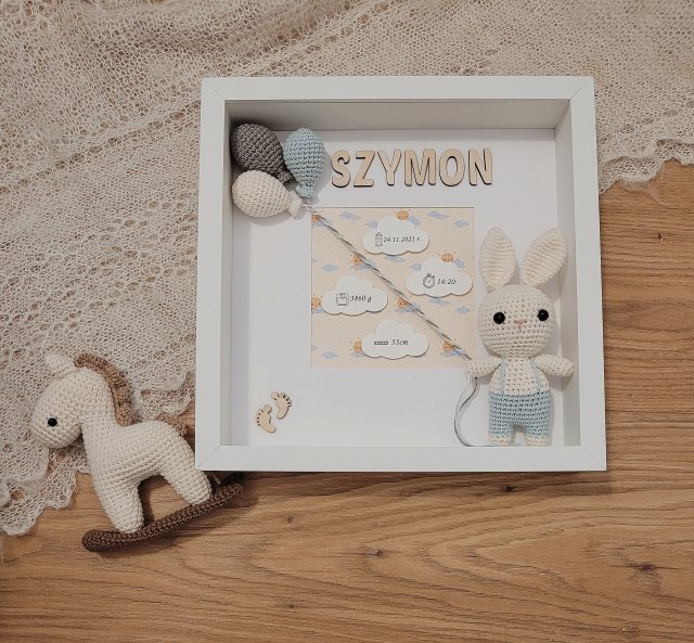 Metryczka - błękitny króliczek wzór 2