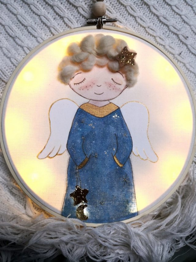 obrazek z aniołem podświetlany led, pamiątka prezent dla dziecka