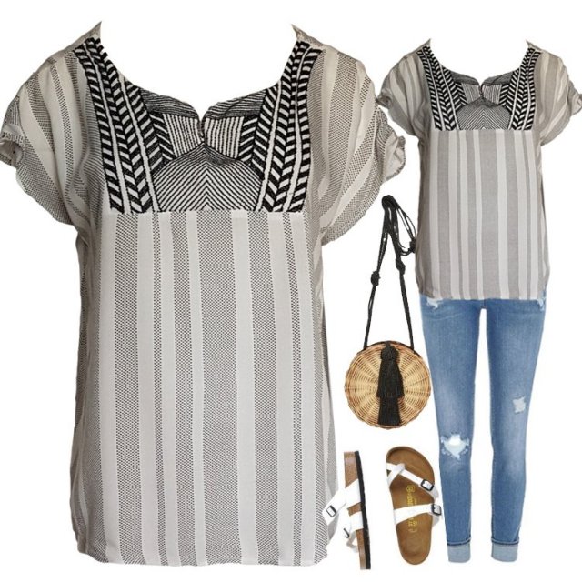 Luźna, lekka  bluzka z haftowanym dekoltem Vila 40 L Hv170