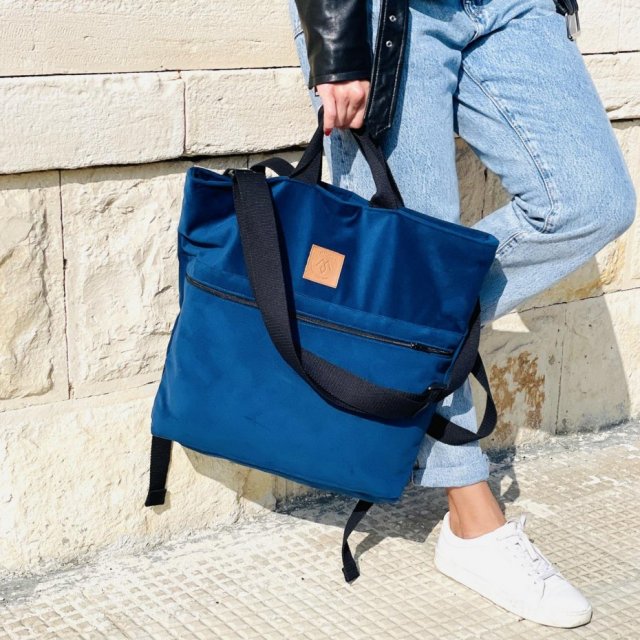 Plecak/torba miejska z weluru "Mili Urban Jungle " - niebieska