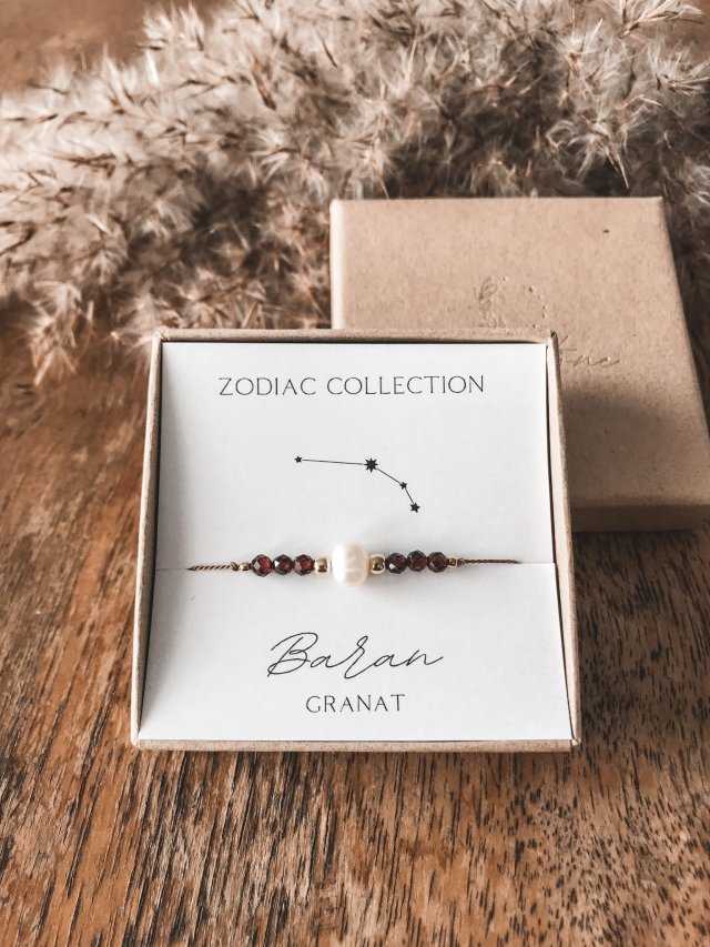 Bransoletka znak zodiaku Baran, granat