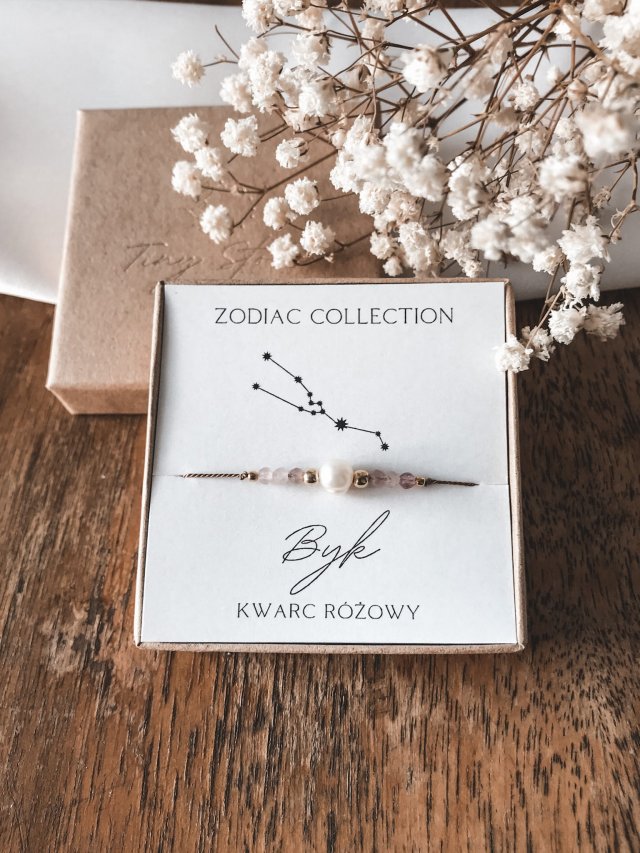 Bransoletka znak zodiaku Byk, kwarc różowy