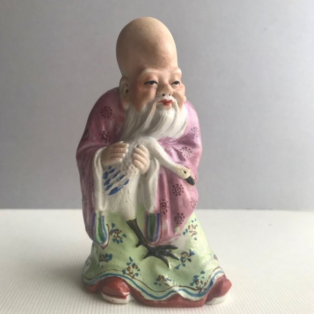 Antique Beautiful Chinese Enamel Figure Of Shou Lao ❀ڿڰۣ❀ Bóg długowieczności