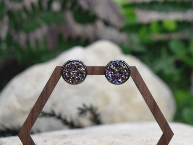 Stalowe kolczyki sztyfty z druzami boho / #00134