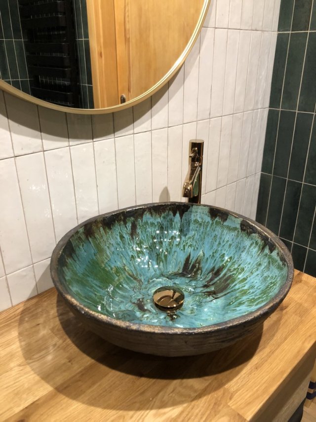 PREMiUM !!! Luksusowa Duża Umywalka Elficka, umywalka Zielona, umywalka nablatowa, umywalka ceramiczna, umywalka gliniana, umywalka ręcznie robiona