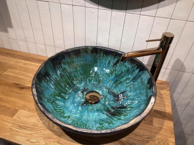 PREMOIUM !!! Luksusowa Mała Umywalka Las, Umywalka zielona, umywalka nablatowa, umywalka ceramiczna, umywalka łazienkowa, umywalka gliniana