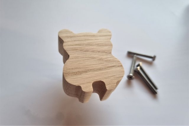 Drewniana gałka do mebli, z litego drewna, do pokoju dziecka w stylu SAFARI hipopotam, drewniane uchwyty, gałki meblowe dębowe do mebli typu ikea, boh