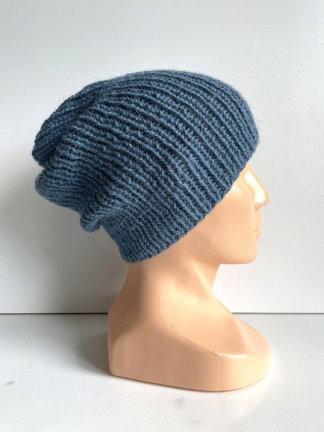 Czapka robiona na drutach KIARA 100% Alpaka 6309 Średni Niebieski Petrol - od ręki