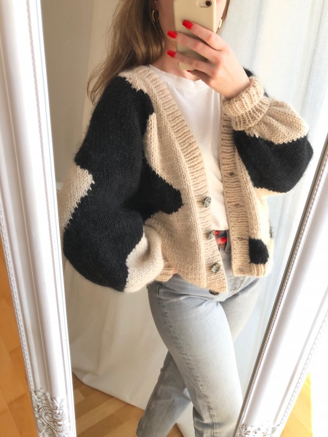 Ręcznie robiony sweter w łaty 100% wełna handmade