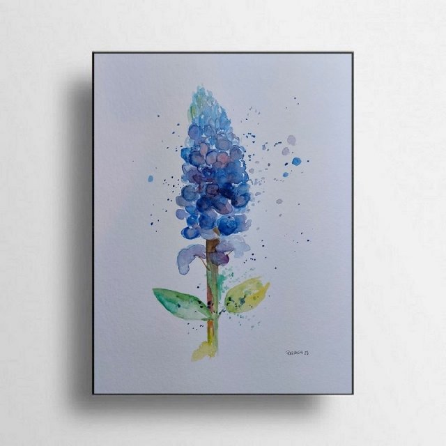 Fioletowy kwiatek- obraz akwarela