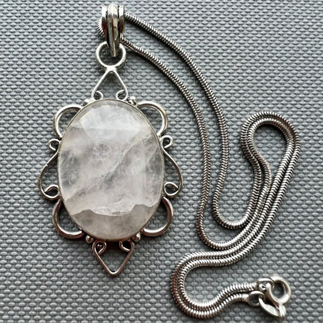 Gallery Jewelry ❤ Large Pendant Pink Quartz & Sterling Silver ❤❤ Naturalny kwarc i srebro ❤ Naszyjnik