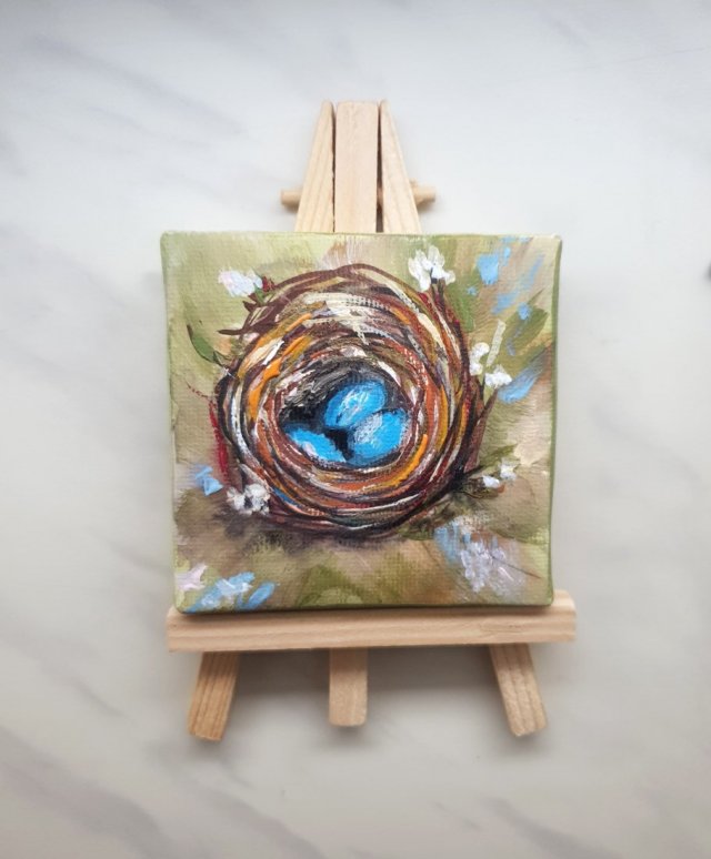 Mini obraz ręcznie malowany gniazdo jajka