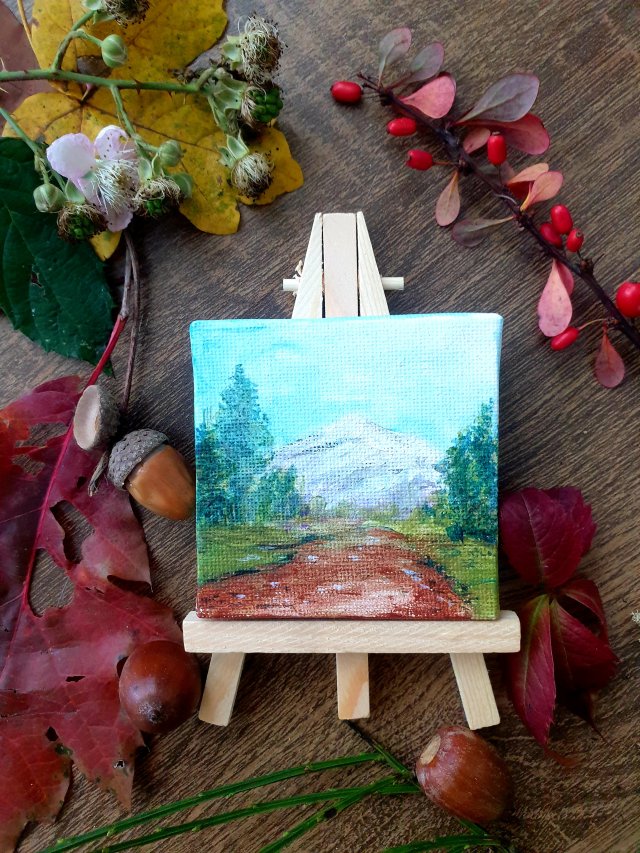 Mini obraz ręcznie malowany góry pejzaż