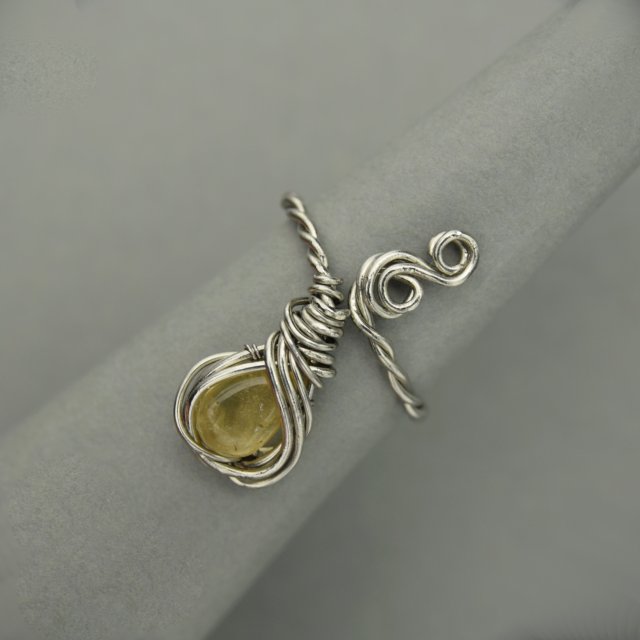 Pierścionek regulowany cytryn, wire wrapping stal chirurgiczna