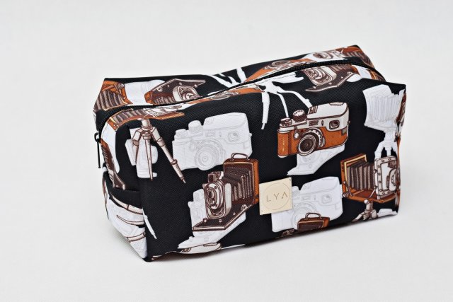 Kosmetyczka męska, duża męska kosmetyczka podróżna, saszetka etui organizer retro aparaty
