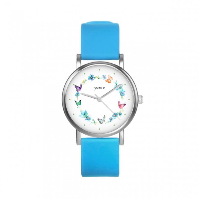 Zegarek mały - Kolorowy wianek - silikonowy, niebieski