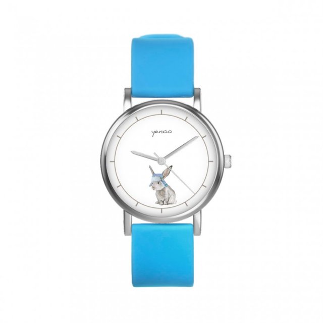 Zegarek mały - Zajączek - silikonowy, niebieski