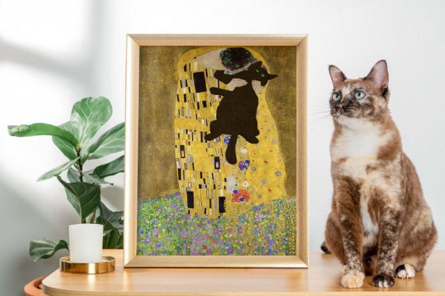 Plakat- Gustav Klimt - pocałunek .. kota
