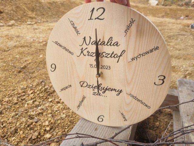 Ślubne podziękowanie dla rodziców, drewniany zegar personalizowany, dla dziadków