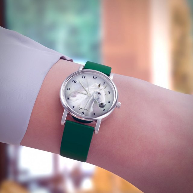 Zegarek mały - Biały koń - silikonowy, zielony
