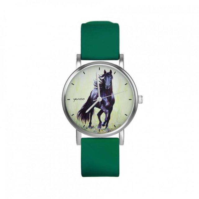 Zegarek mały - Czarny koń malowany - silikonowy, zielony