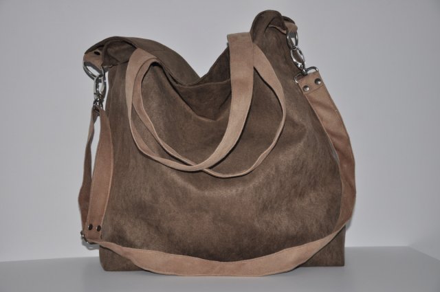 Torba hobo XXL - brąz, beż