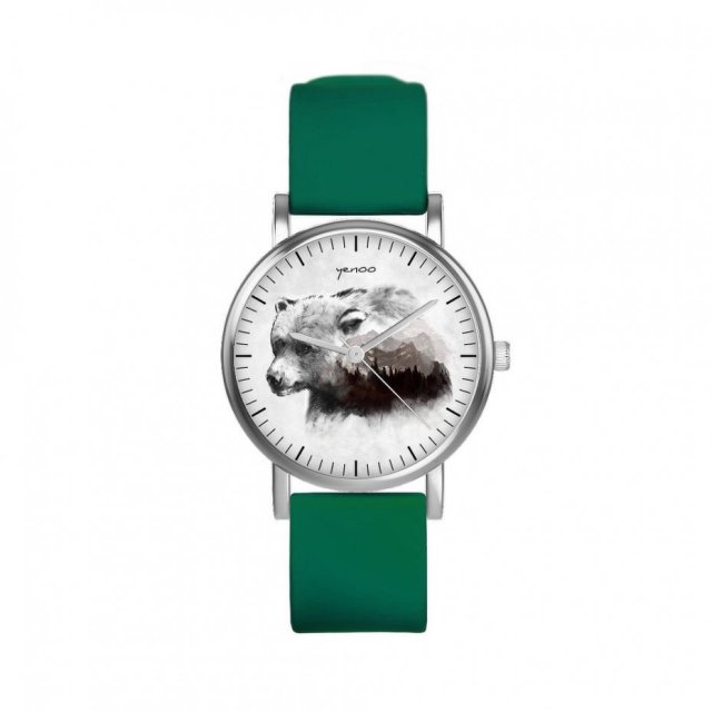 Zegarek mały - Niedźwiedź - silikonowy, zielony