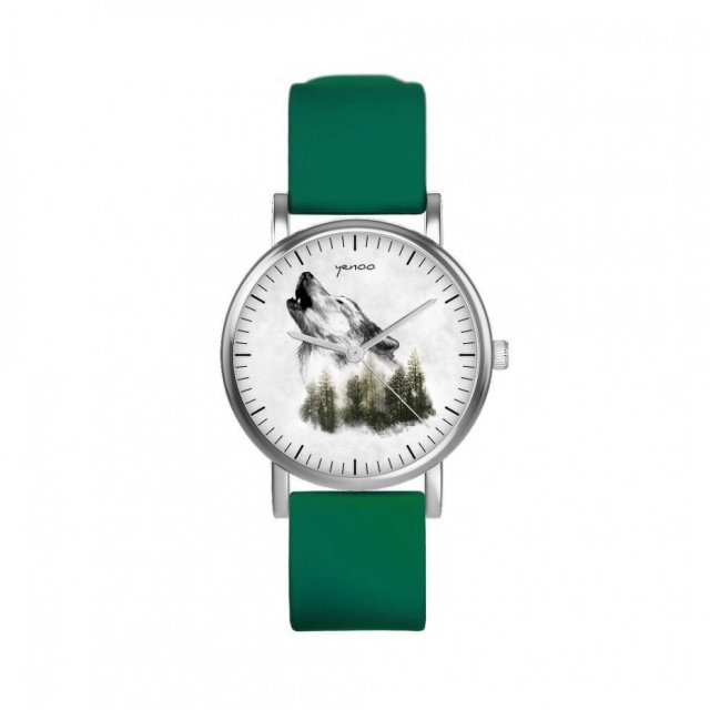 Zegarek mały - Wilk - silikonowy, zielony