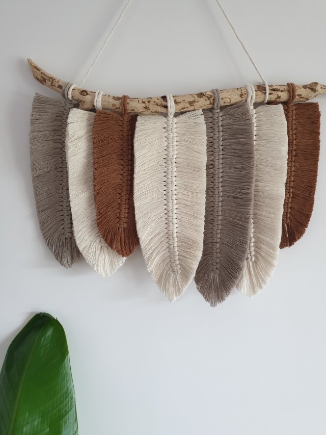 Makrama listki Beige L, duże piórka