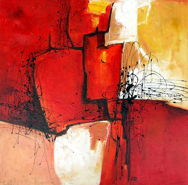 Abstrakcja czerwona - obraz olejny na płótnie