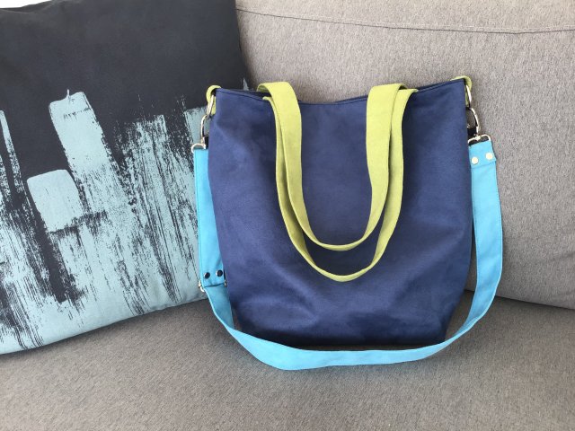 Torba hobo L - niebieski, limonka, turkus