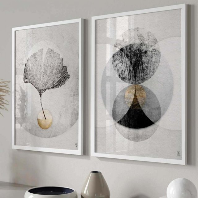 Zestaw plakatów - 40x50 cm abstrakcja z liściem miłorzębu