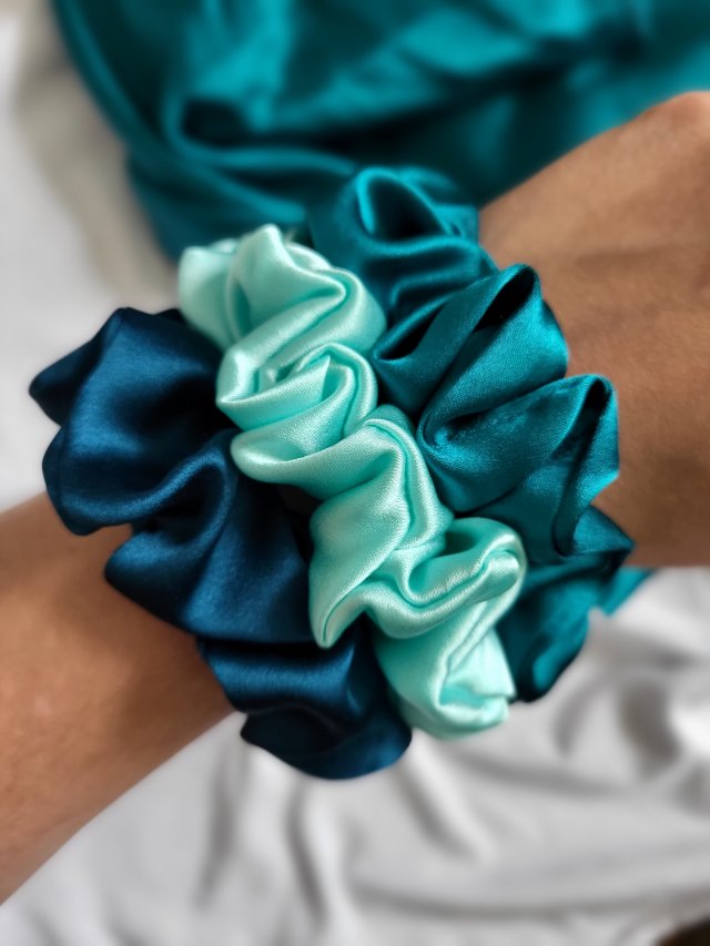 ZESTAW 3 Gumek Scrunchie 100% JEDWAB KOLORY NA PLAŻĘ ;)