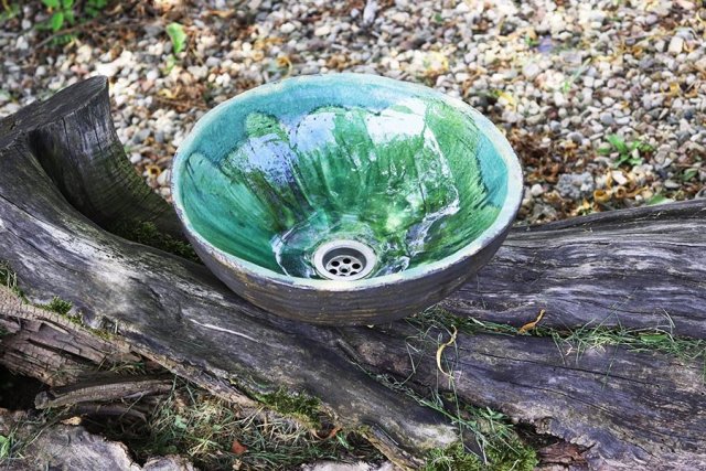 Duża Umywalka Szmaragd, umywalka Zielona, umywalka nablatowa, umywalka ceramiczna, umywalka gliniana, umywalka ręcznie robiona