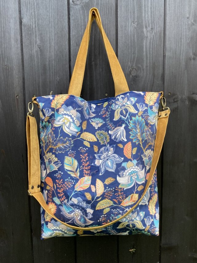 Torba na ramię XXL- print jesienne kwiaty